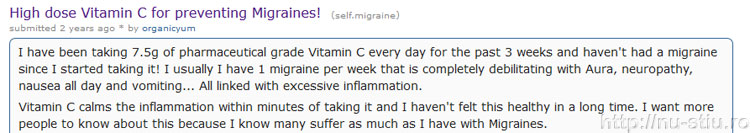 Confirmari utilizatori: vitamina c remediu migrene